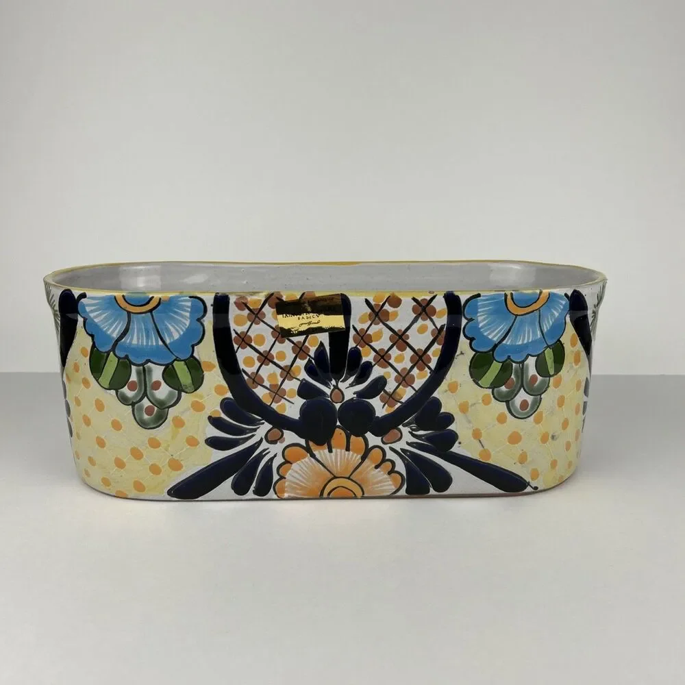 Talavera Castillo Mexico Ceramic Oval Planter Hand Painted Flower Pot Window Box